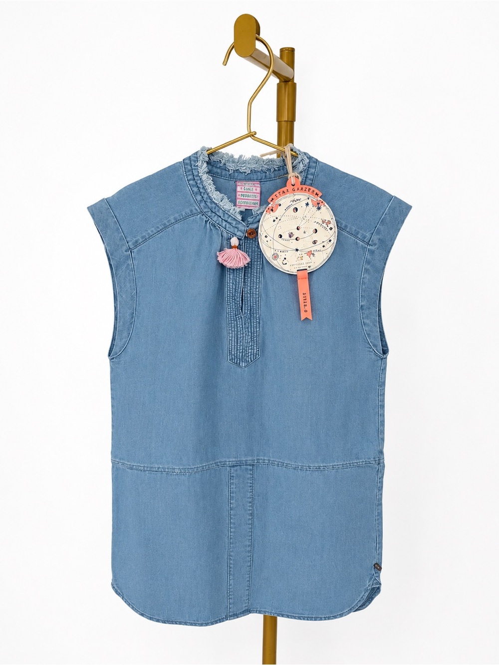 Scotch & Soda Light Blue Denim Tunic with Pink Tassel